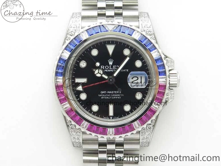 Jubilee Bezel Best II Blue Diamonds GMF Red SA3285 CHS Steel 904L Black On Dial V3 GMT-Master Bracelet Edition 0401